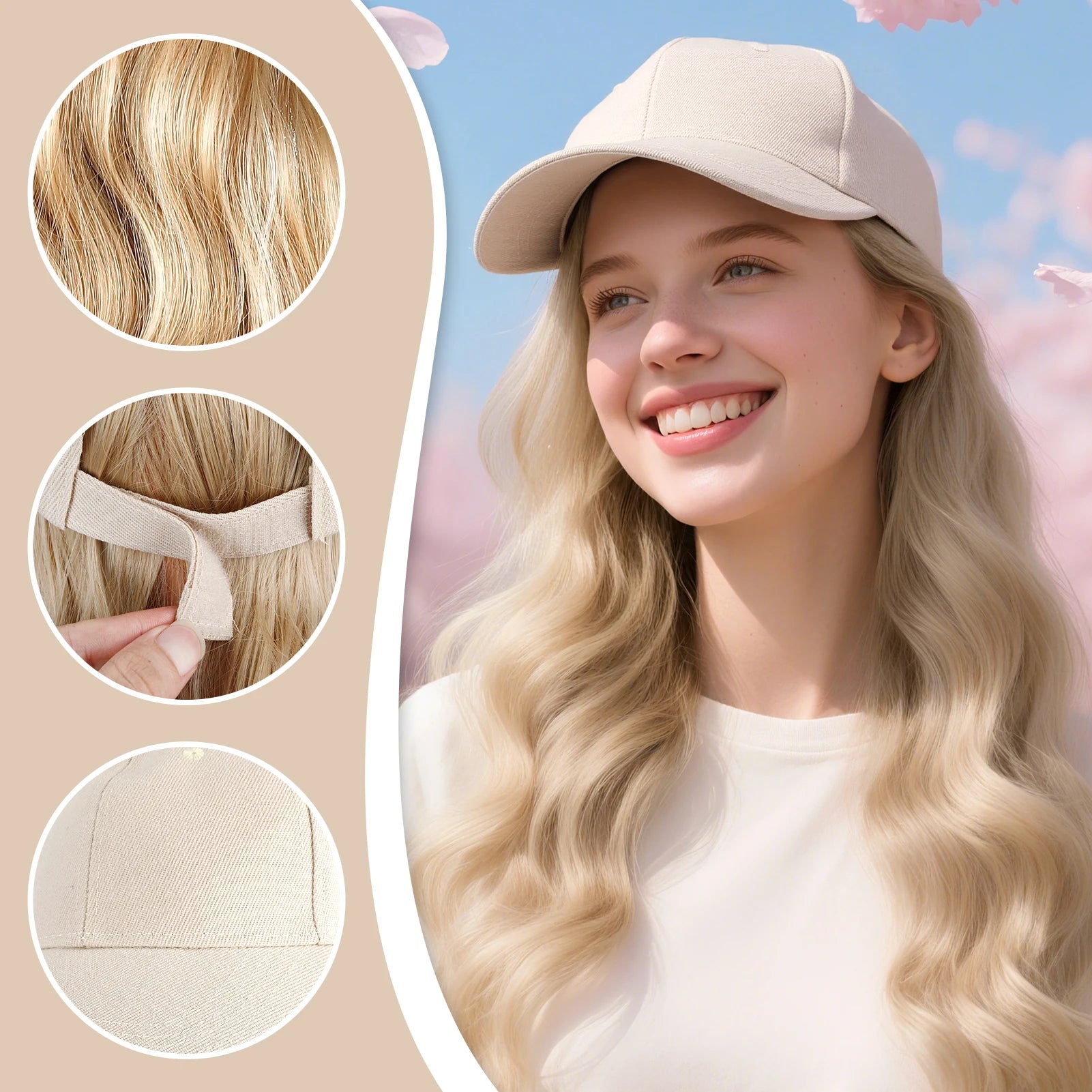 Baseball Cap Wig with Wavy Hair Versatile Synthetic Hair Extensions Hat for Masquerade Wedding Date Local Shipping