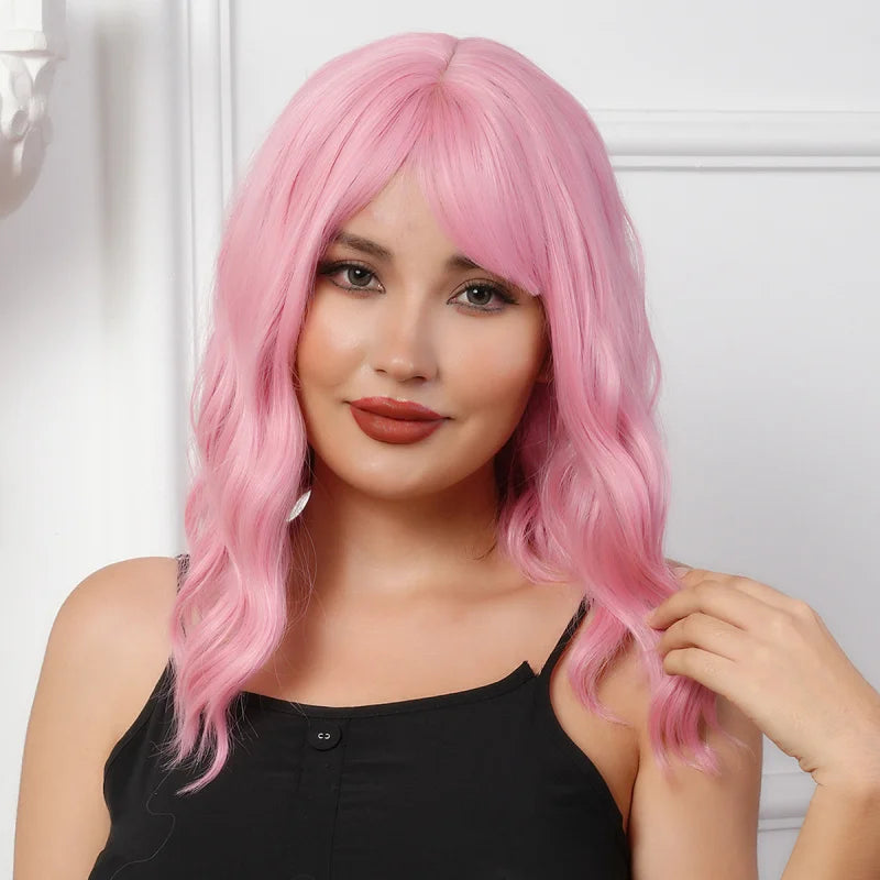 Water Wave Wig Cap Colorful Daily Style Short Hair Fluffy Thin Bangs Wig Cap Short Curly Hair Fake Bangs