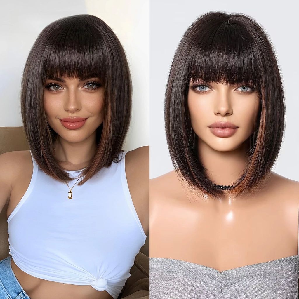 Euro-American natural fashion breathable bangs white short straight hair bob synthetic  wig full hair style