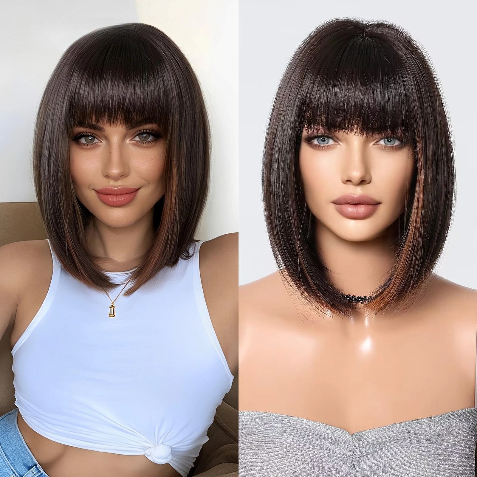 Euro-American natural fashion breathable bangs white short straight hair bob synthetic  wig full hair style