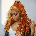 Highlight Orange Color Body Wave 13x4 Hd Lace Front Human Hair Wig Preplucked Deep Wave Ginger Lace Front Curly Wigs 200 Density