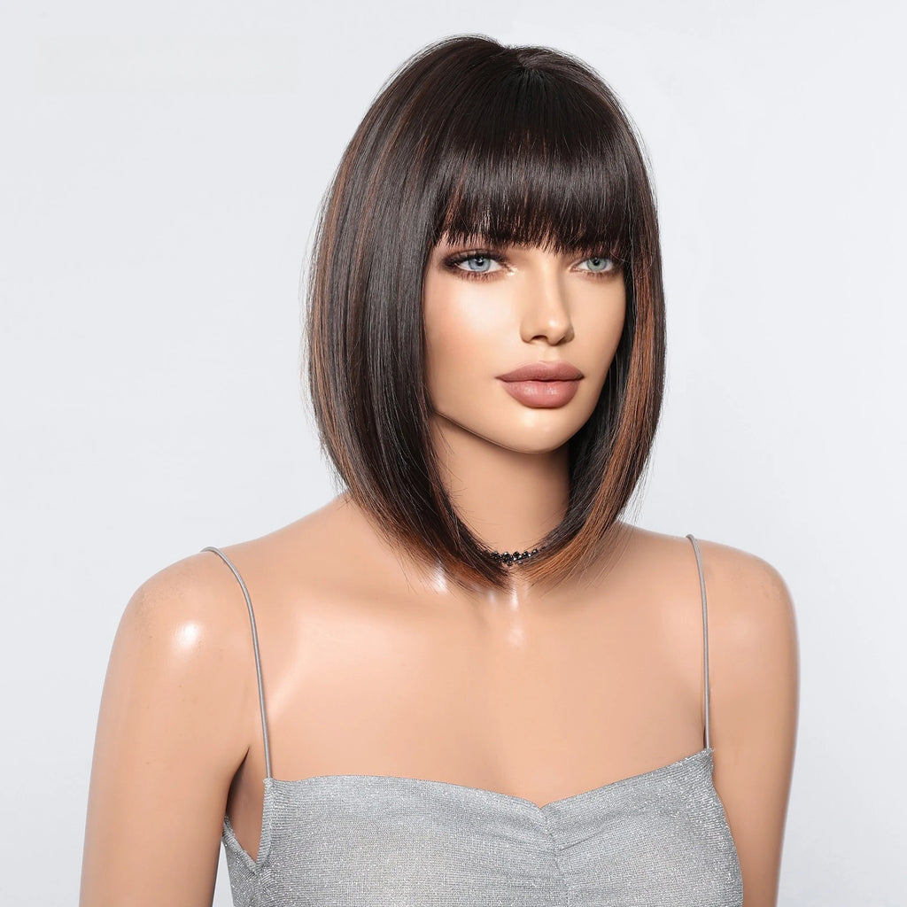Euro-American natural fashion breathable bangs white short straight hair bob synthetic  wig full hair style