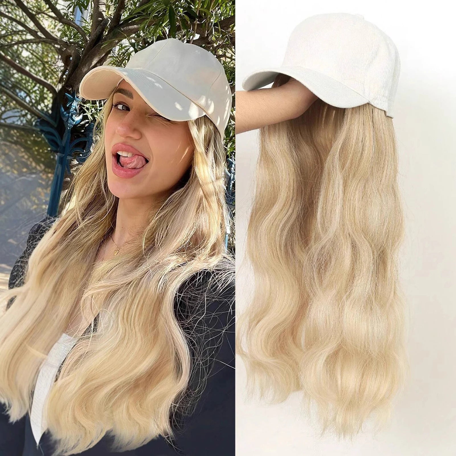 Baseball Cap Wig with Wavy Hair Versatile Synthetic Hair Extensions Hat for Masquerade Wedding Date Local Shipping