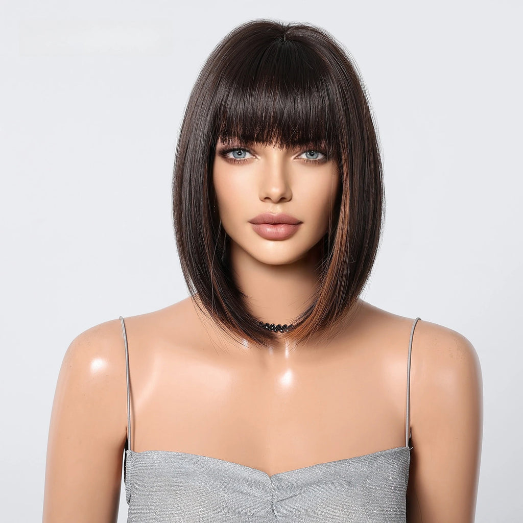 Euro-American natural fashion breathable bangs white short straight hair bob synthetic  wig full hair style