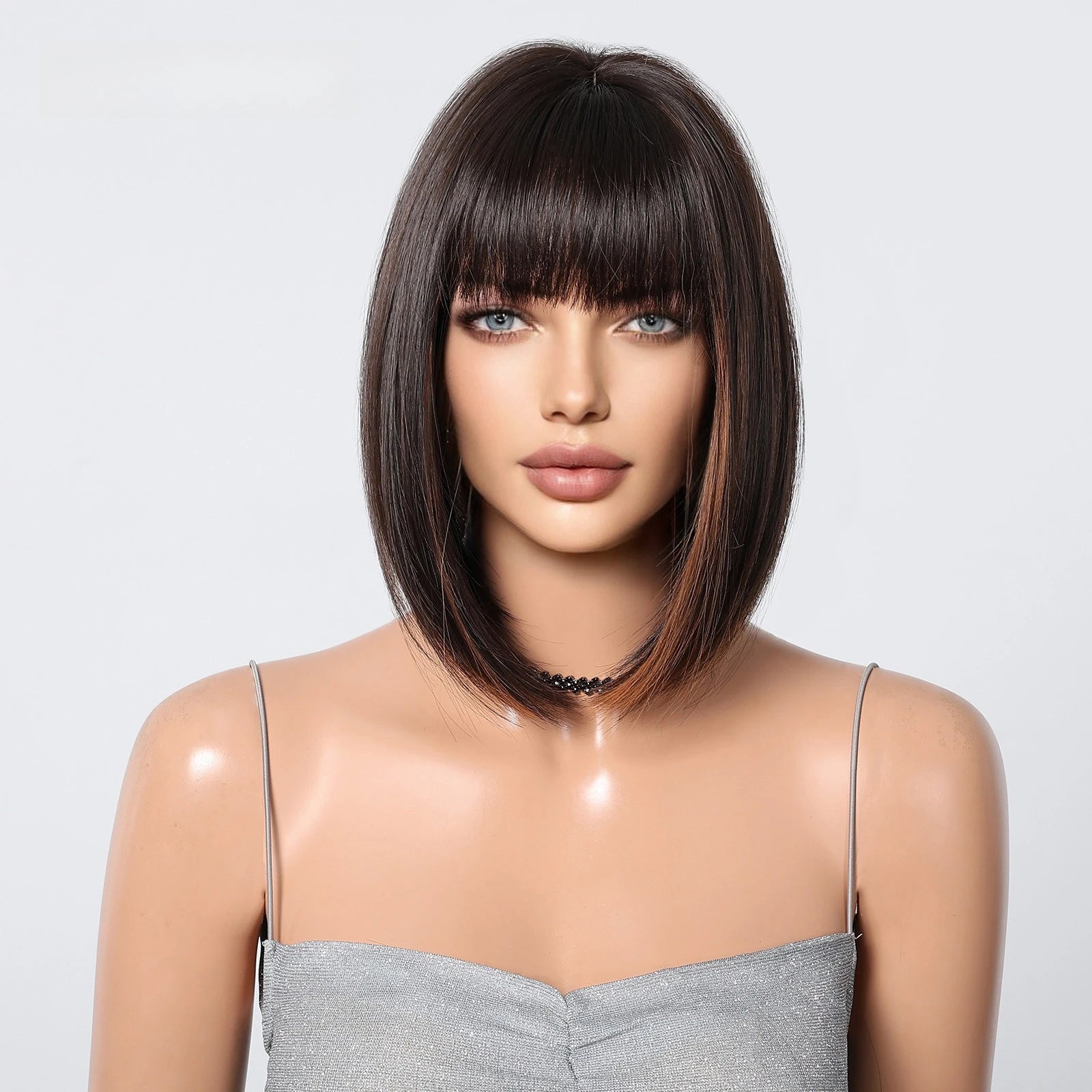 Euro-American natural fashion breathable bangs white short straight hair bob synthetic  wig full hair style